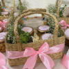 Rustic Woven Gift Basket with Pink Bow