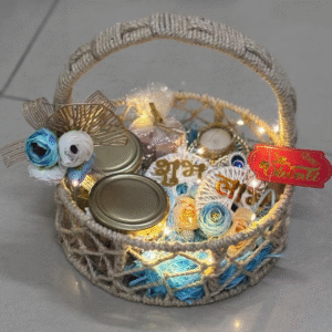 Festive Jute Gift Basket with Fairy Lights